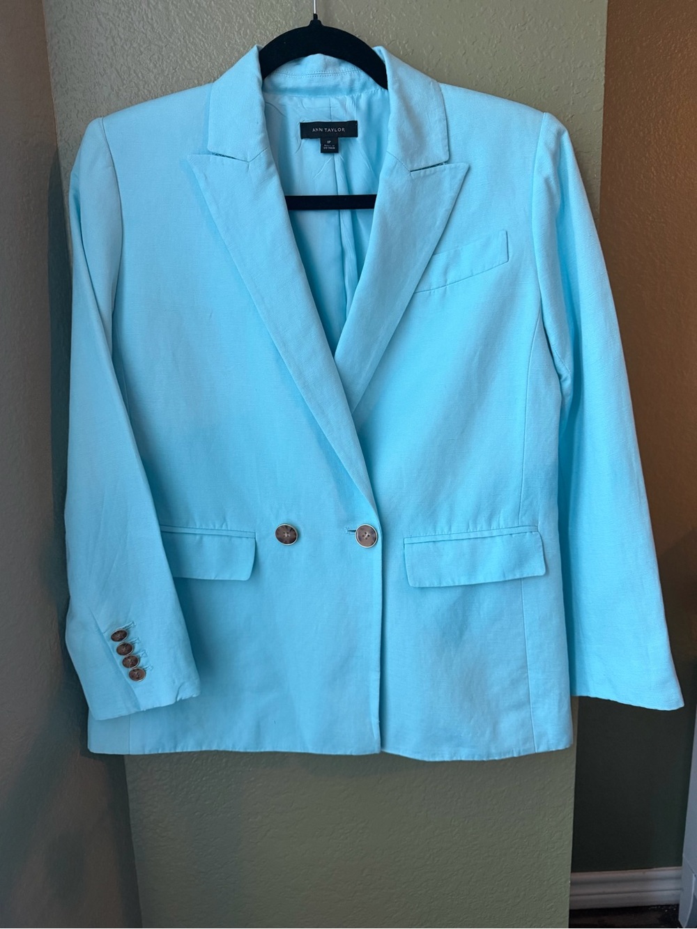 Ann Taylor Petite Light Blue Double Breasted Blazer 0P